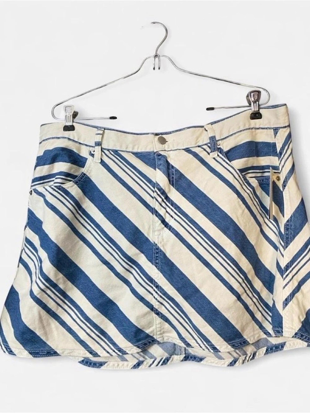 Universal Thread Striped Denim Mini Skirt Skort Blue & Cream Size 16